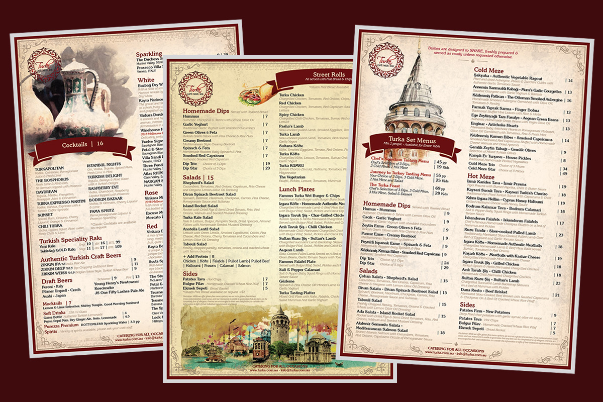 Turka Restoran Cafe Menü Tasarımı