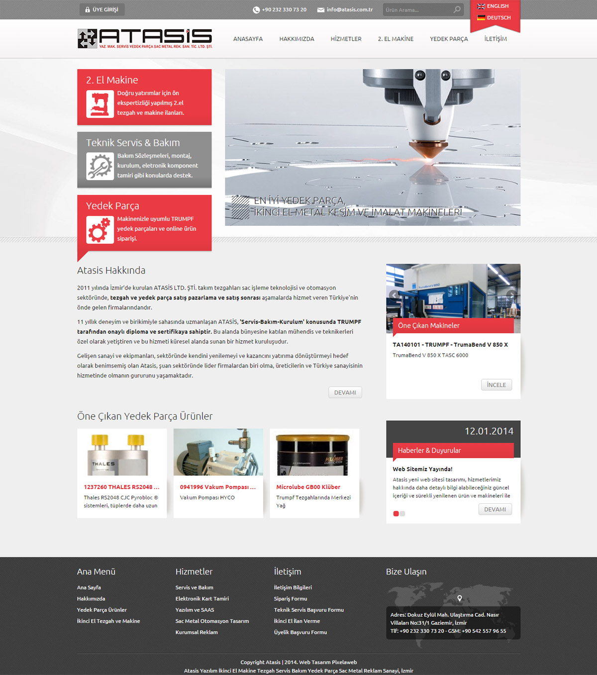 Atasis Teknik Servis ve Yedek Parça - İzmir - Web sitesi ve özel panel programlama